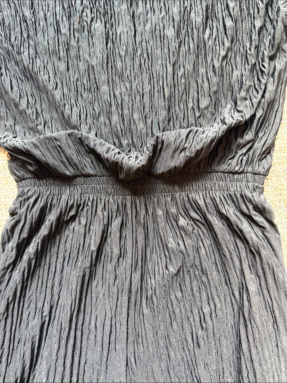 Vintage Ruth Norman Black Crinkle Wide-Leg Jumpsuit Button-Trim Shoulders - Picture 6 of 9